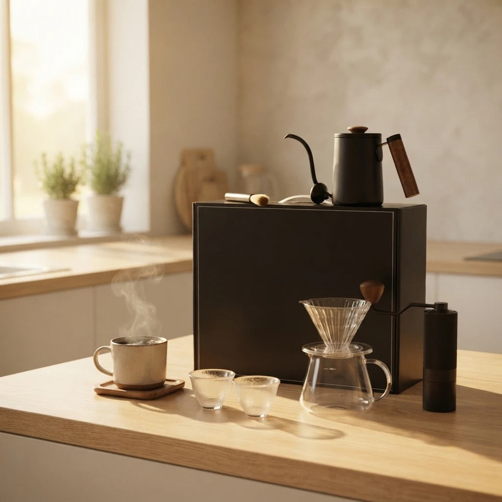 Coffret Le Geste Juste, bouilloire col de cygne et dripper pour café filtre